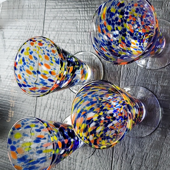 One Source Handmade Hand Blown Confetti  Glass Drinkware Six" Tall  Blue Orange - Picture 15 of 16